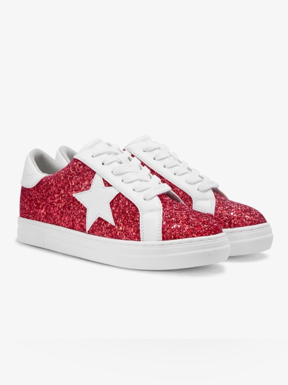 Fashion Red Glitter Star Low-Top Platform Lace-up Sneakers